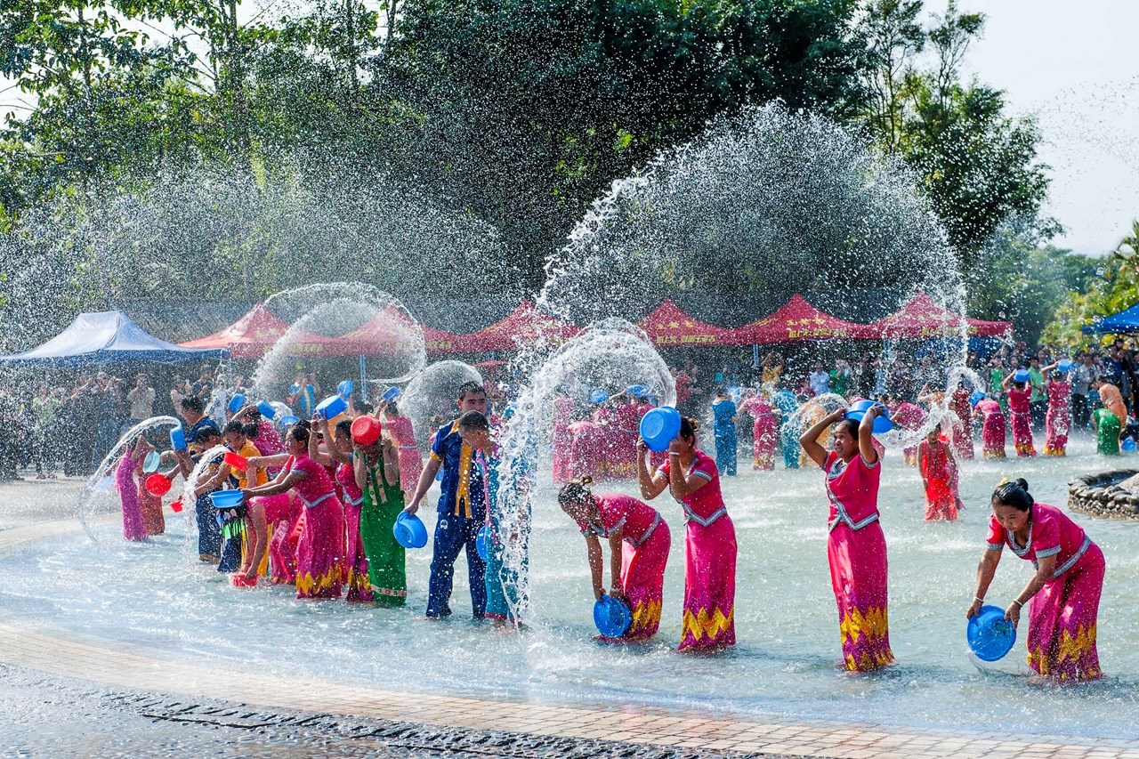 A photo of people celebrating Songkran, the Thai New Year festival