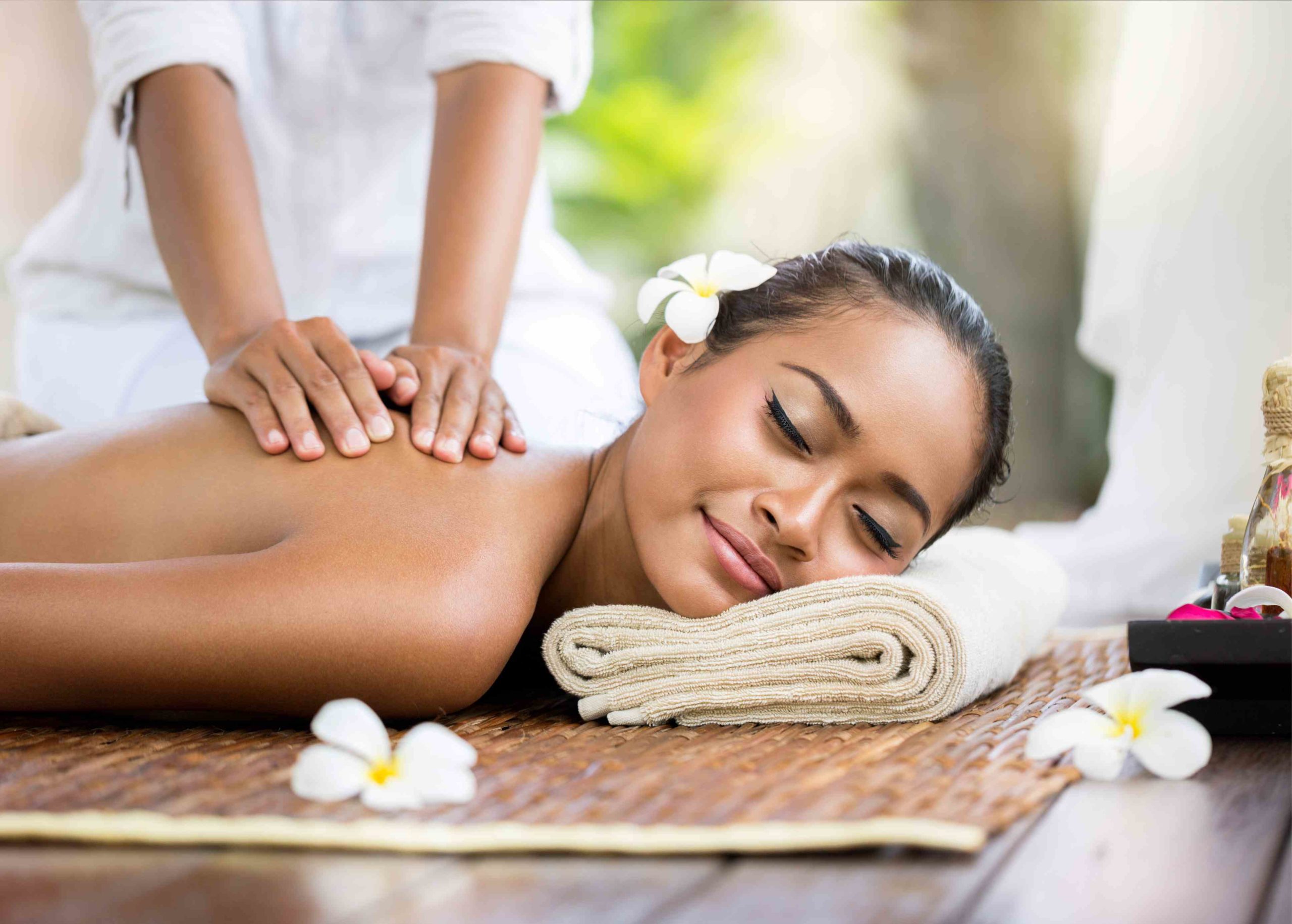 Woman getting a Thai massage in Thailand